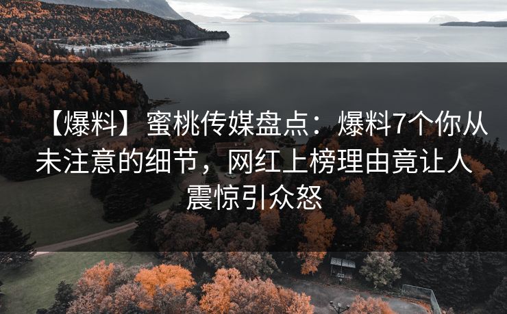 【爆料】蜜桃传媒盘点：爆料7个你从未注意的细节，网红上榜理由竟让人震惊引众怒