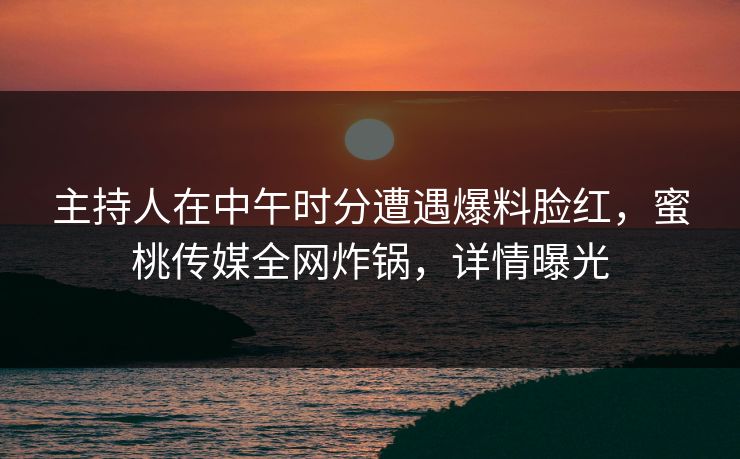 主持人在中午时分遭遇爆料脸红，蜜桃传媒全网炸锅，详情曝光
