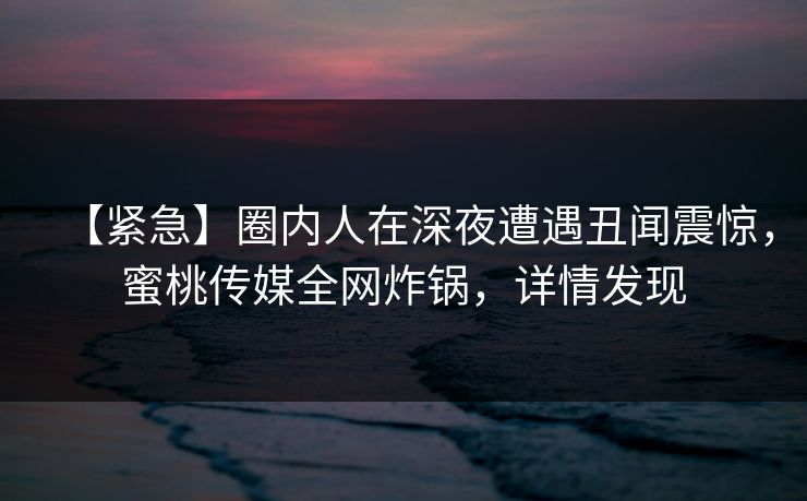【紧急】圈内人在深夜遭遇丑闻震惊，蜜桃传媒全网炸锅，详情发现